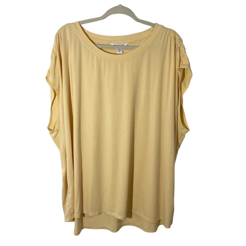 Athleta Athleisure soft loungewear yellow Getaway Tee shirred shoulders size 3X